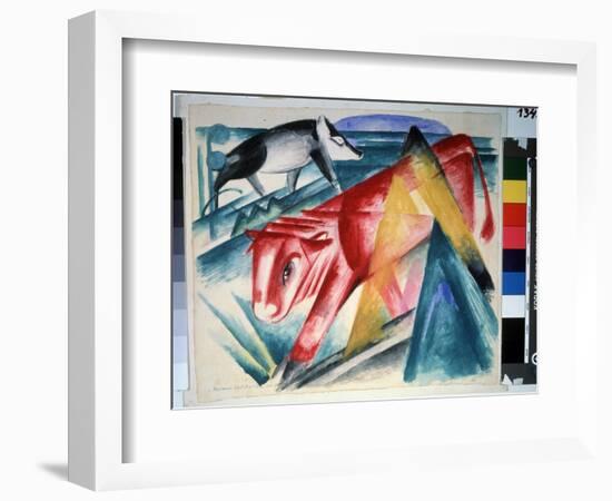 Animaux  (Animals) Vache Et Sanglier. Aquarelle De Franz Marc (1880-1916) (Expressionnisme) 1913.-Franz Marc-Framed Giclee Print