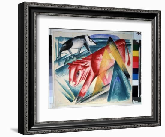 Animaux  (Animals) Vache Et Sanglier. Aquarelle De Franz Marc (1880-1916) (Expressionnisme) 1913.-Franz Marc-Framed Giclee Print