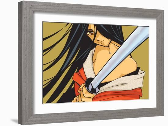 Anime Fighter with Sword-Harry Briggs-Framed Giclee Print