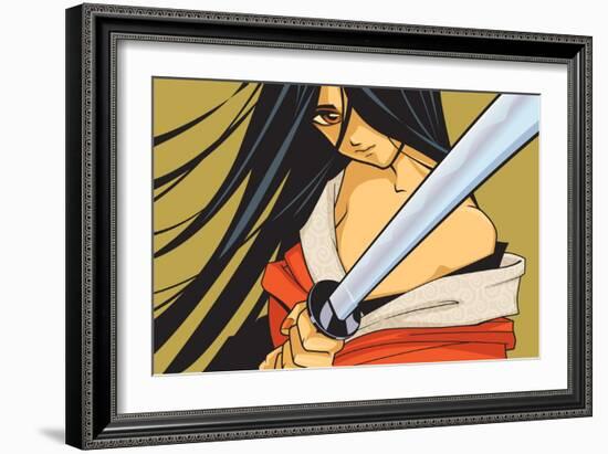Anime Fighter with Sword-Harry Briggs-Framed Premium Giclee Print