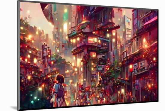 Anime Street Scene Computer Generated-iKinoto-Mounted Photographic Print