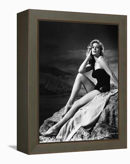 Anita Ekberg Hollywood sex symbol actress (b/w photo)-null-Framed Stretched Canvas