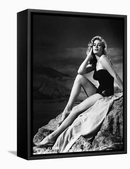 Anita Ekberg Hollywood sex symbol actress (b/w photo)-null-Framed Stretched Canvas