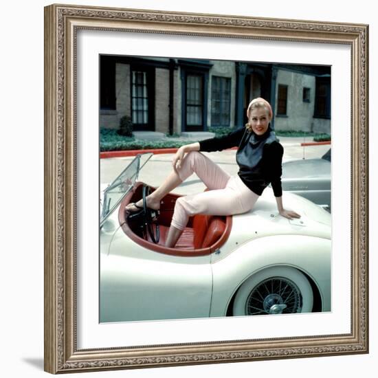 Anita Ekberg, on Her Jaguar, Late 1950s-null-Framed Photo