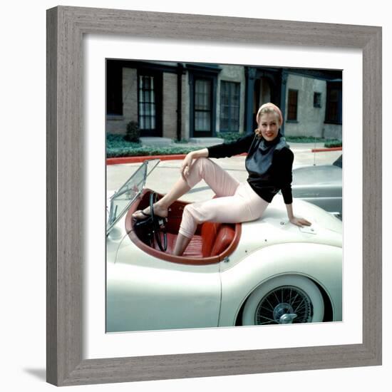 Anita Ekberg, on Her Jaguar, Late 1950s-null-Framed Photo