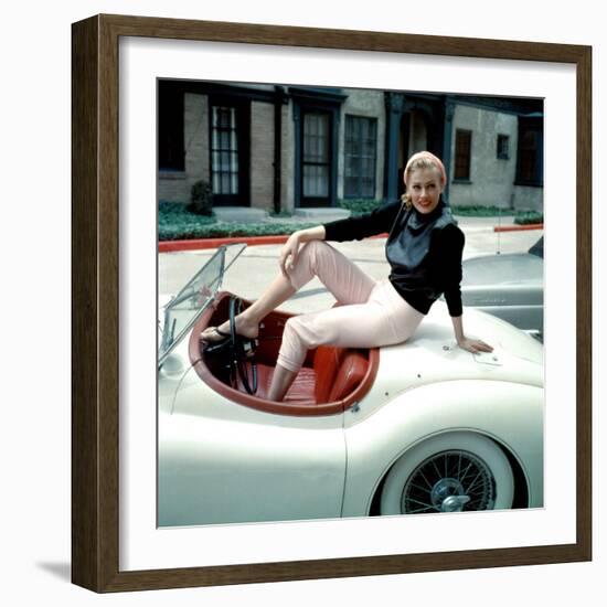 Anita Ekberg, on Her Jaguar, Late 1950s-null-Framed Photo