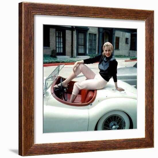 Anita Ekberg, on Her Jaguar, Late 1950s-null-Framed Photo