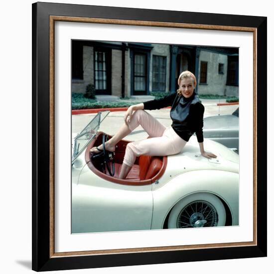 Anita Ekberg, on Her Jaguar, Late 1950s-null-Framed Photo