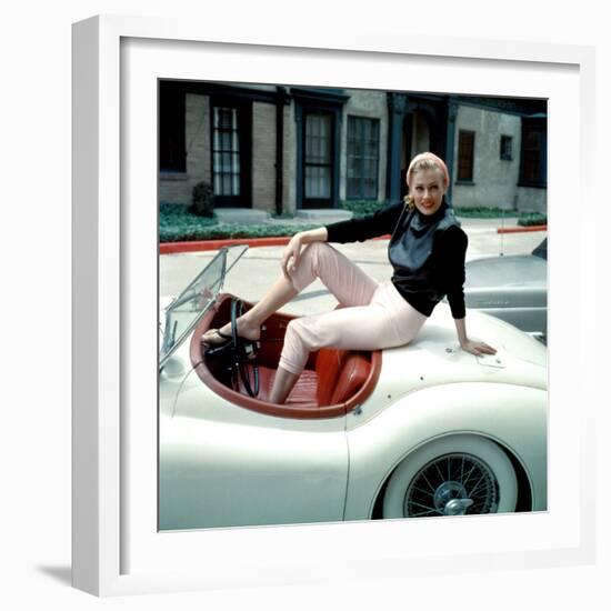 Anita Ekberg, on Her Jaguar, Late 1950s-null-Framed Photo