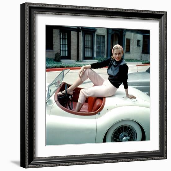 Anita Ekberg, on Her Jaguar, Late 1950s-null-Framed Photo