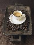 A Cup of Espresso on a Wooden Bowl with Coffee Beans-Anita Oberhauser-Framed Premier Image Canvas