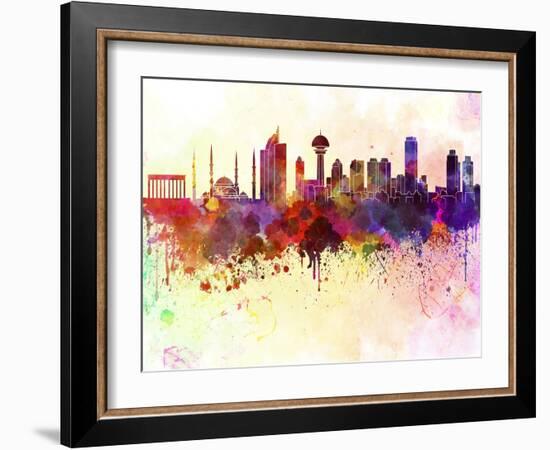 Ankara Skyline in Watercolor Background-paulrommer-Framed Art Print