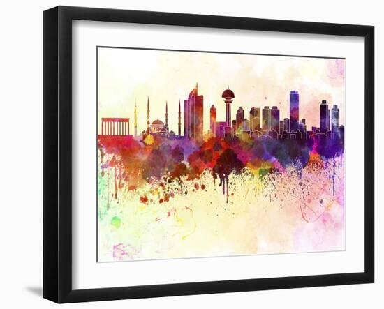 Ankara Skyline in Watercolor Background-paulrommer-Framed Art Print