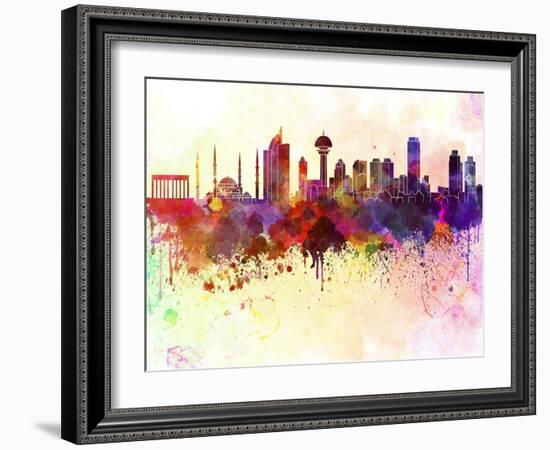 Ankara Skyline in Watercolor Background-paulrommer-Framed Art Print