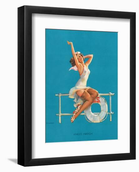 Ankles Aweigh - Sexy Sailor Glamour Pin-Up Girl-Gil Elvgren-Framed Art Print
