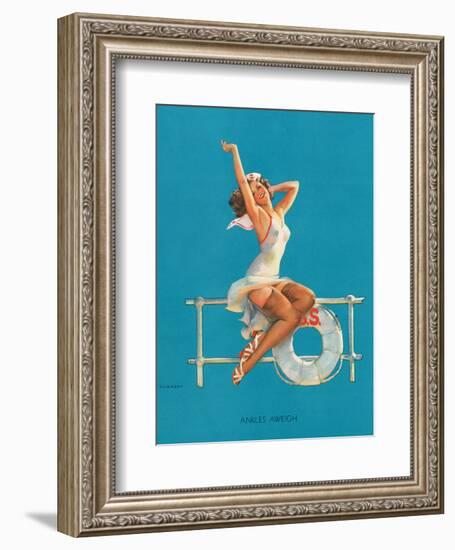 Ankles Aweigh - Sexy Sailor Glamour Pin-Up Girl-Gil Elvgren-Framed Art Print