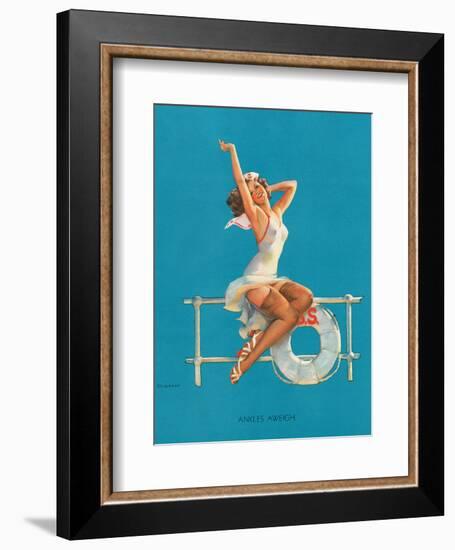 Ankles Aweigh - Sexy Sailor Glamour Pin-Up Girl-Gil Elvgren-Framed Art Print