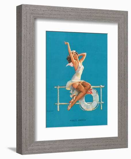 Ankles Aweigh - Sexy Sailor Glamour Pin-Up Girl-Gil Elvgren-Framed Art Print