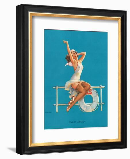 Ankles Aweigh - Sexy Sailor Glamour Pin-Up Girl-Gil Elvgren-Framed Art Print