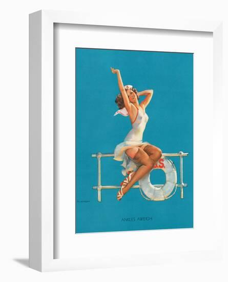 Ankles Aweigh - Sexy Sailor Glamour Pin-Up Girl-Gil Elvgren-Framed Art Print