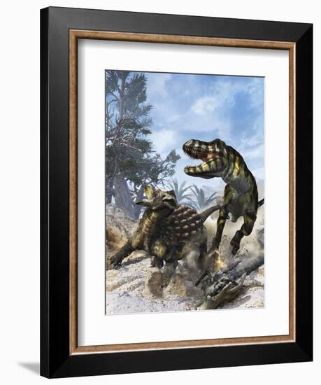 Ankylosaurus Hits Tyrannosaurus Rex with it's Clubbed Tail in Self-Defense-Stocktrek Images-Framed Premium Giclee Print
