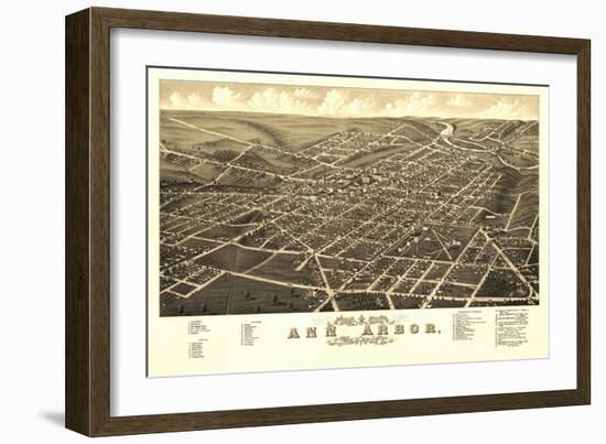 Ann Arbor, Michigan - Panoramic Map-Lantern Press-Framed Art Print