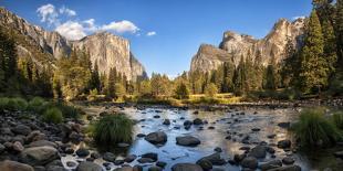 California, Panoramic View of Merced River, El Capitan, and Cathedral Rocks in Yosemite Valley-Ann Collins-Photographic Print