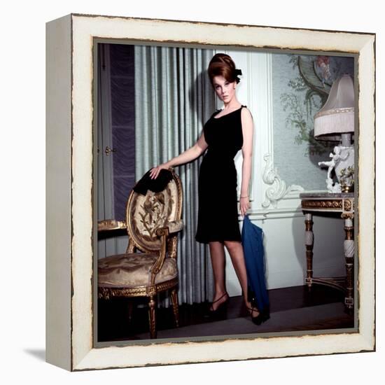 Ann-Margret, in French Drawing Room, Posing in Black Dress, 1960s-null-Framed Stretched Canvas