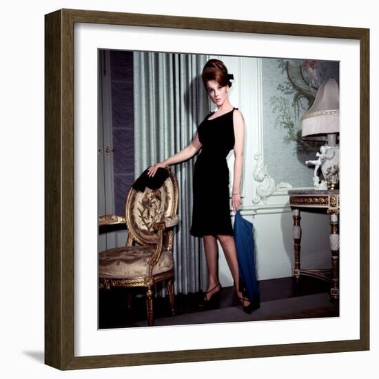 Ann-Margret, in French Drawing Room, Posing in Black Dress, 1960s-null-Framed Photo