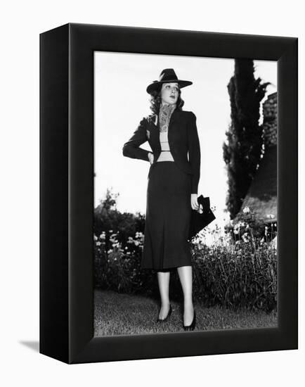 Ann Sheridan in Tile Red Flannel Suit Designed by Howard Shoup with Broad Brimmed Felt Hat, 1938-null-Framed Stretched Canvas