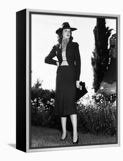 Ann Sheridan in Tile Red Flannel Suit Designed by Howard Shoup with Broad Brimmed Felt Hat, 1938-null-Framed Stretched Canvas