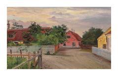 Red Hollyhocks in the Garden of the Ancher Family at Markvej in Skagen-Anna Ancher-Mounted Giclee Print
