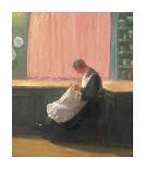 When the Day is Done - Young Girl Sewing-Anna Ancher-Premium Giclee Print