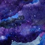 Watercolor Space Texture with Glowing Stars. Night Starry Sky with Paint Strokes and Swashes. Vecto-Anna Kutukova-Art Print