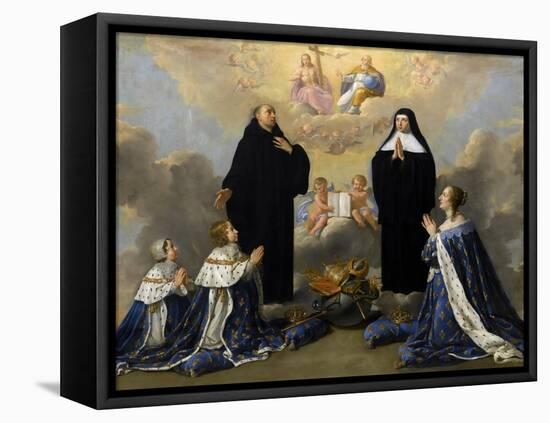 Anna of Austria with Her Children, Praying to the Holy Trinity with Saints Benedict and Scholastica-Philippe De Champaigne-Framed Premier Image Canvas