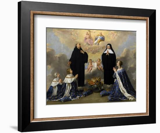 Anna of Austria with Her Children, Praying to the Holy Trinity with Saints Benedict and Scholastica-Philippe De Champaigne-Framed Giclee Print