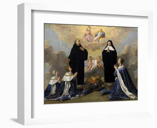 Anna of Austria with Her Children, Praying to the Holy Trinity with Saints Benedict and Scholastica-Philippe De Champaigne-Framed Giclee Print