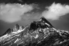 Black and White Photo of Majestic Mountainous Landscape, Dramatic Cloudy Sky, Beautiful Panorama, E-Anna Omelchenko-Photographic Print