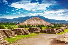 Pyramids of the Sun and Moon on the Avenue of the Dead, Teotihuacan Ancient Historic Cultural City,-Anna Omelchenko-Photographic Print