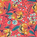 Vector Seamless Pattern with Folk Birds and Flowers-Anna Paff-Art Print