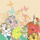Vector Floral Illustration of Colorful Summer Flowers and Butterflies-Anna Paff-Art Print