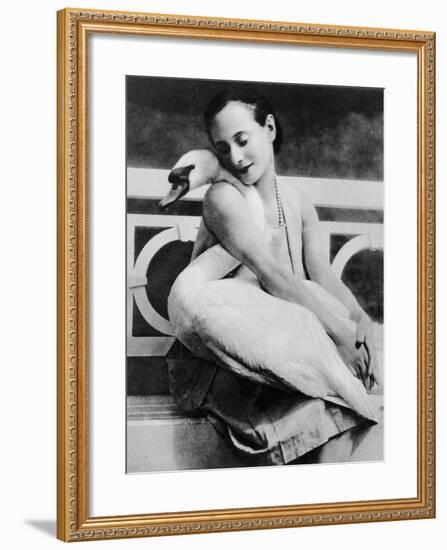 Anna Pavlova with Her Pet Swan Jack, C.1905-null-Framed Giclee Print