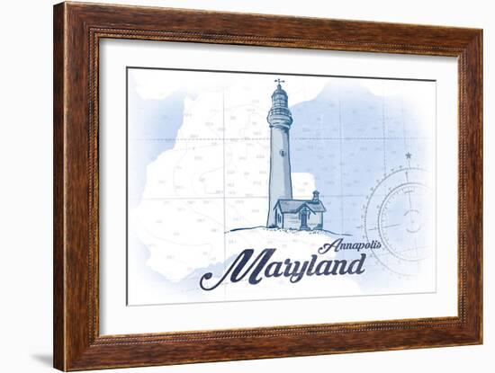 Annapolis, Maryland - Lighthouse - Blue - Coastal Icon-Lantern Press-Framed Art Print