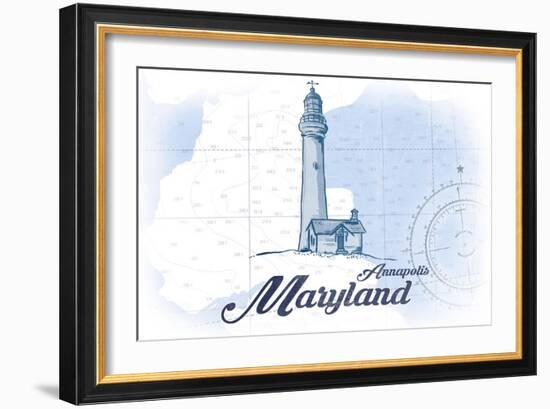 Annapolis, Maryland - Lighthouse - Blue - Coastal Icon-Lantern Press-Framed Art Print