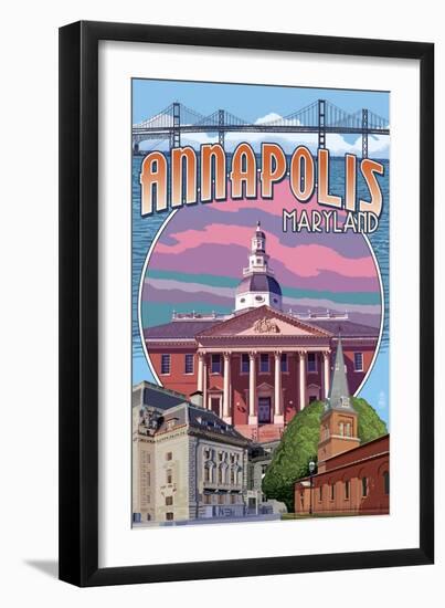 Annapolis, Maryland - Montage-Lantern Press-Framed Art Print
