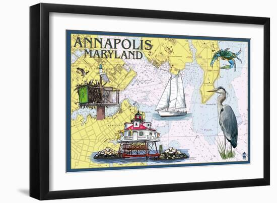 Annapolis, Maryland - Nautical Chart-Lantern Press-Framed Art Print
