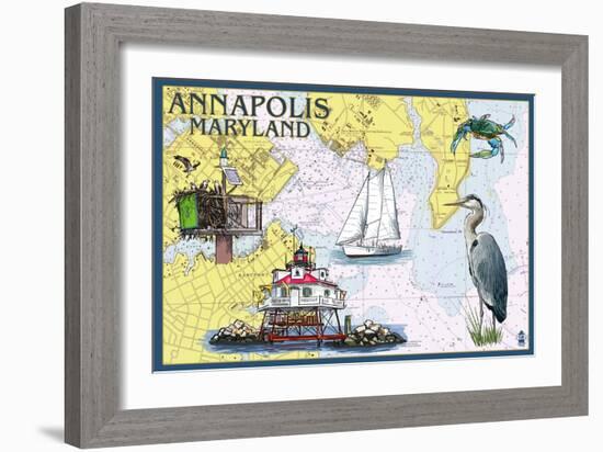 Annapolis, Maryland - Nautical Chart-Lantern Press-Framed Premium Giclee Print