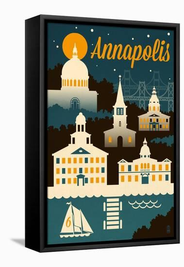 Annapolis, Maryland - Retro Skyline-Lantern Press-Framed Stretched Canvas