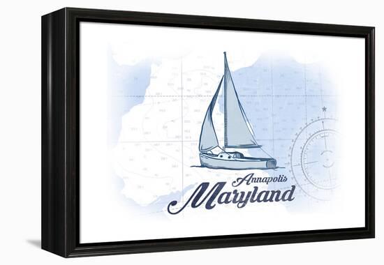 Annapolis, Maryland - Sailboat - Blue - Coastal Icon-Lantern Press-Framed Stretched Canvas