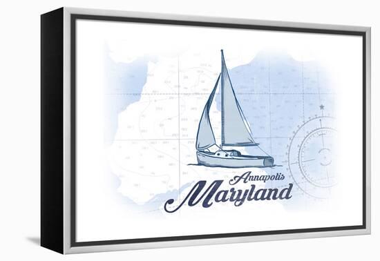 Annapolis, Maryland - Sailboat - Blue - Coastal Icon-Lantern Press-Framed Stretched Canvas